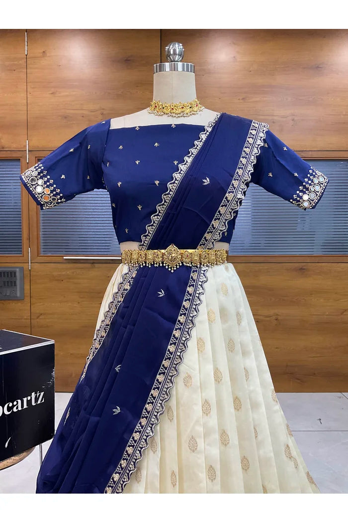 Ridhima South Indian Festival Traditional Half Saree with Embroidered Blouse & Dupatta