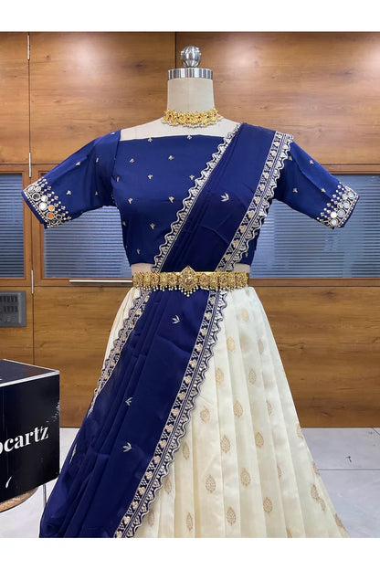Ridhima South Indian Festival Traditional Half Saree with Embroidered Blouse & Dupatta