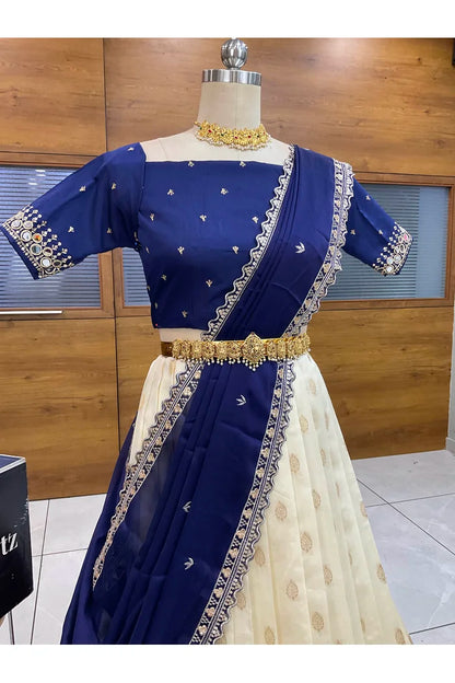 Ridhima South Indian Festival Traditional Half Saree with Embroidered Blouse & Dupatta