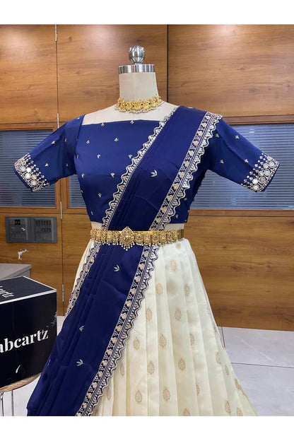Ridhima South Indian Festival Traditional Half Saree with Embroidered Blouse & Dupatta