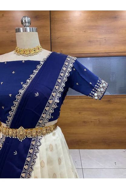 Ridhima South Indian Festival Traditional Half Saree with Embroidered Blouse & Dupatta