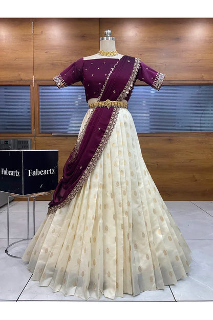 Ridhima South Indian Festival Traditional Half Saree with Embroidered Blouse & Dupatta