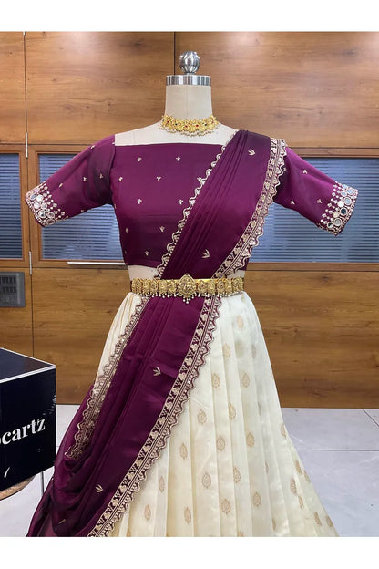 Ridhima South Indian Festival Traditional Half Saree with Embroidered Blouse & Dupatta