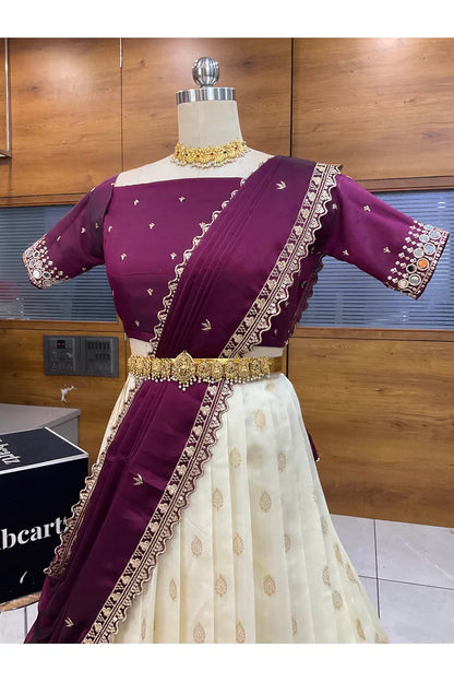 Ridhima South Indian Festival Traditional Half Saree with Embroidered Blouse & Dupatta