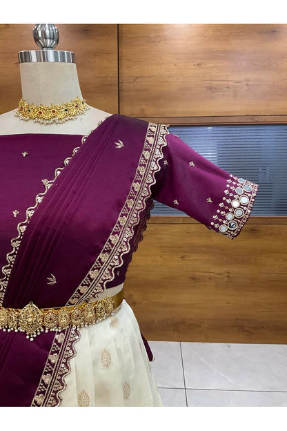 Ridhima South Indian Festival Traditional Half Saree with Embroidered Blouse & Dupatta