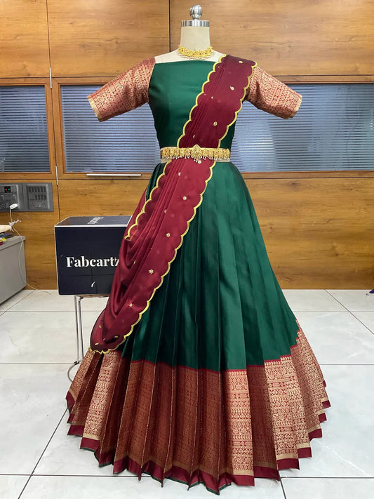 (Imarti) Women's Woven Design Half Saree with Blouse and Dupatta