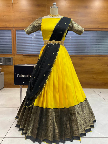 (Imarti) Women's Woven Design Half Saree with Blouse and Dupatta