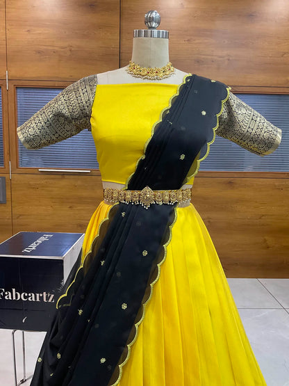 (Imarti) Women's Woven Design Half Saree with Blouse and Dupatta