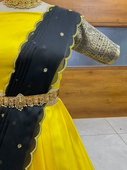 (Imarti) Women's Woven Design Half Saree with Blouse and Dupatta