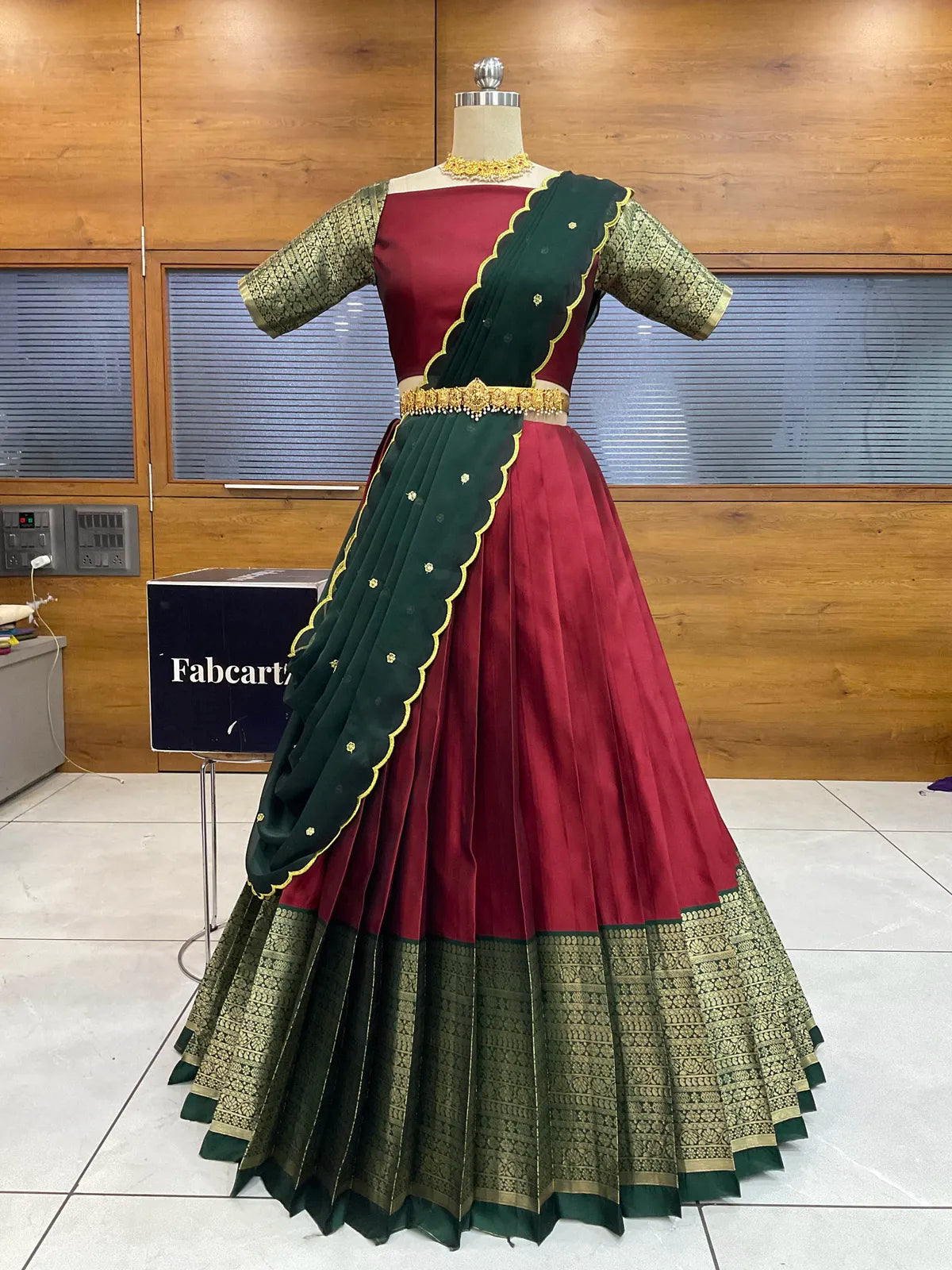 (Imarti) Women's Woven Design Half Saree with Blouse and Dupatta