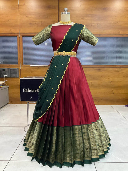 (Imarti) Women's Woven Design Half Saree with Blouse and Dupatta