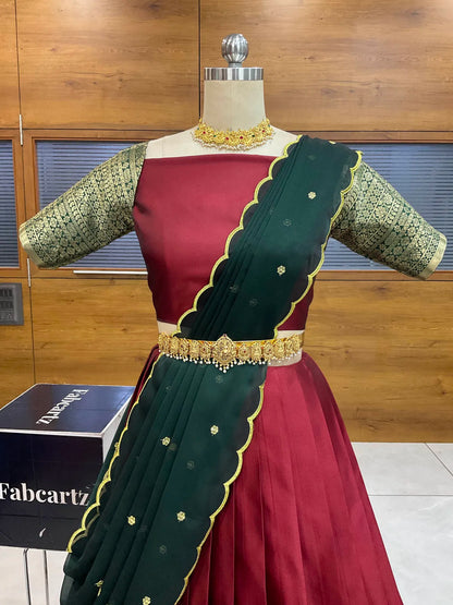(Imarti) Women's Woven Design Half Saree with Blouse and Dupatta