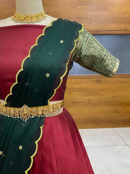 (Imarti) Women's Woven Design Half Saree with Blouse and Dupatta