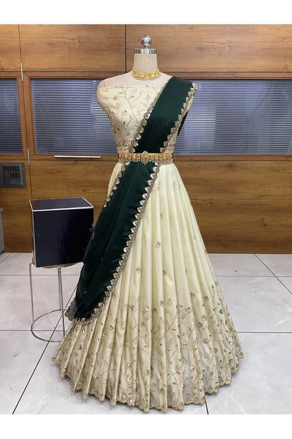 Satyabhumi Women's Woven Design Half Saree with Blouse and Dupatta
