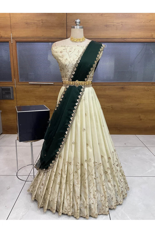 Satyabhumi Women's Woven Design Half Saree with Blouse and Dupatta