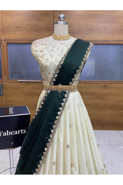 Satyabhumi Women's Woven Design Half Saree with Blouse and Dupatta