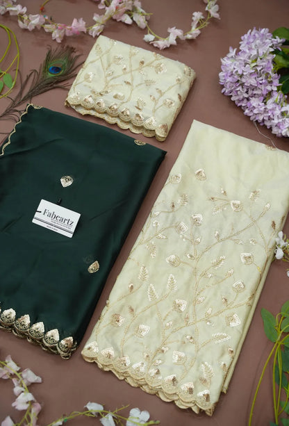 Satyabhumi Women's Embroidered Half Saree with Blouse and Dupatta