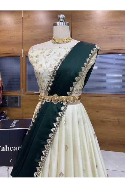 Satyabhumi Women's Woven Design Half Saree with Blouse and Dupatta