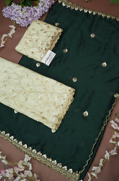 Satyabhumi Women's Embroidered Half Saree with Blouse and Dupatta