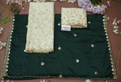 Satyabhumi Women's Embroidered Half Saree with Blouse and Dupatta