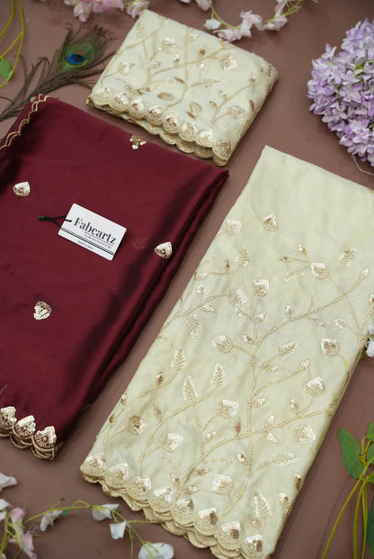 Satyabhumi Women's Embroidered Half Saree with Blouse and Dupatta