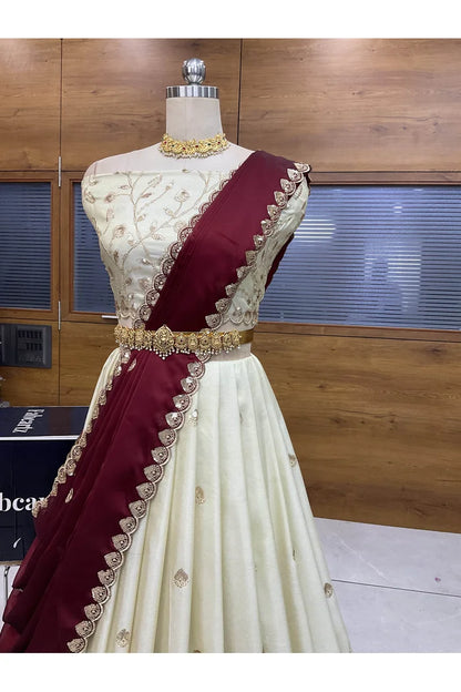 Satyabhumi Women's Woven Design Half Saree with Blouse and Dupatta