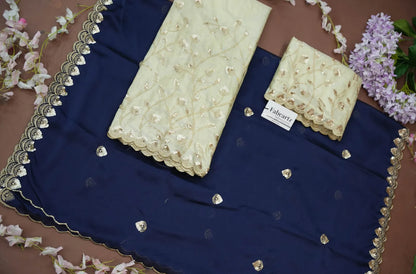 Satyabhumi Women's Embroidered Half Saree with Blouse and Dupatta