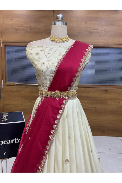 Satyabhumi Women's Woven Design Half Saree with Blouse and Dupatta