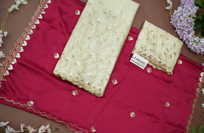 Satyabhumi Women's Embroidered Half Saree with Blouse and Dupatta