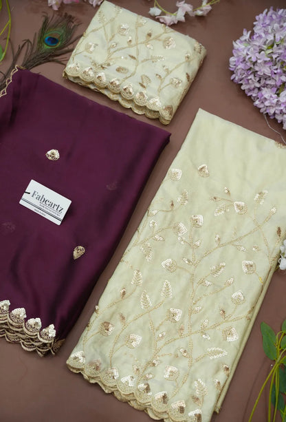 Satyabhumi Women's Embroidered Half Saree with Blouse and Dupatta