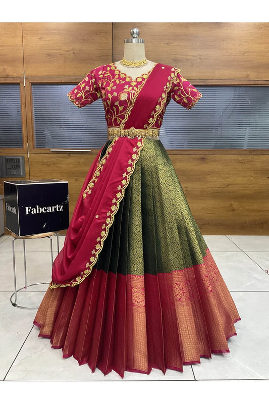 Juhi Women's Woven Design Half Saree with Blouse and Dupatta