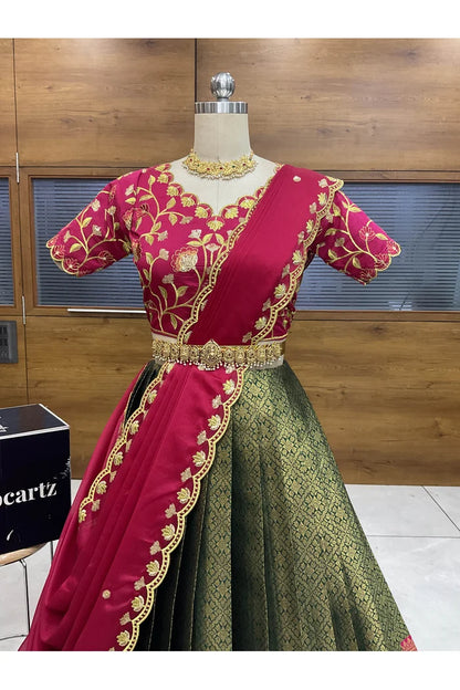 Juhi Women's Woven Design Half Saree with Blouse and Dupatta