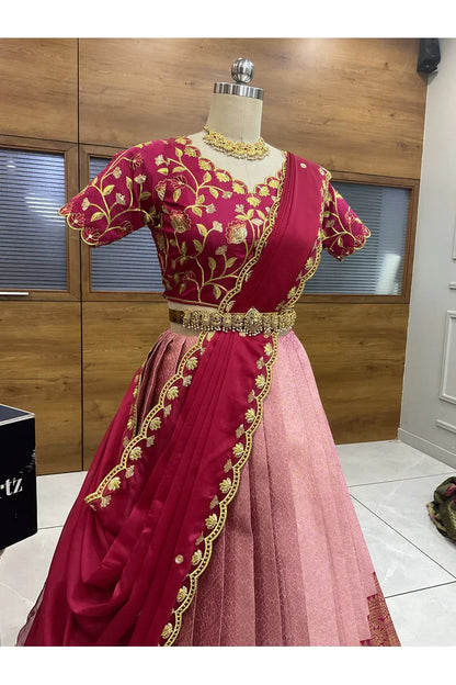 Juhi Women's Woven Design Half Saree with Blouse and Dupatta