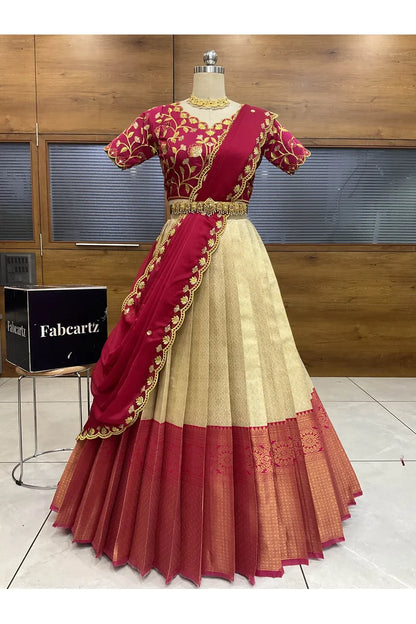 Juhi Women's Woven Design Half Saree with Blouse and Dupatta