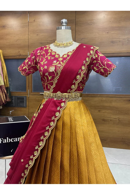 Juhi Women's Woven Design Half Saree with Blouse and Dupatta