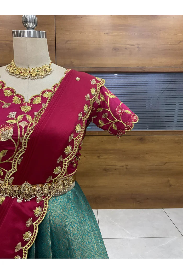 Juhi Women's Woven Design Half Saree with Blouse and Dupatta