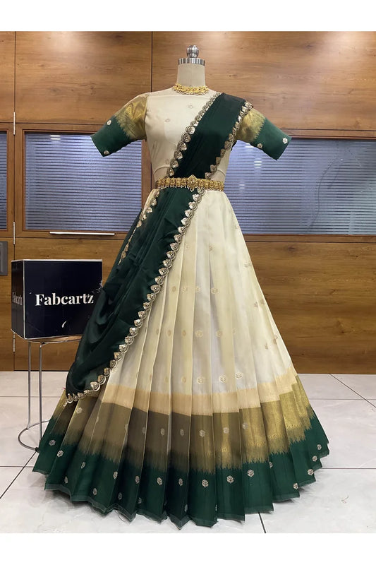 Adhira South Indian Festival Traditional Half Saree with Embroidered Blouse & Dupatta