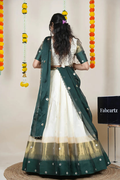 (Adhira) South Indian Festival Traditional Half Saree with Embroidered Blouse & Dupatta