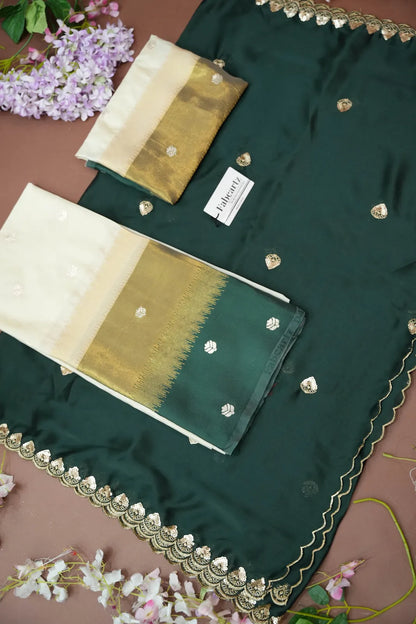 (Adhira) South Indian Festival Traditional Half Saree with Embroidered Blouse & Dupatta
