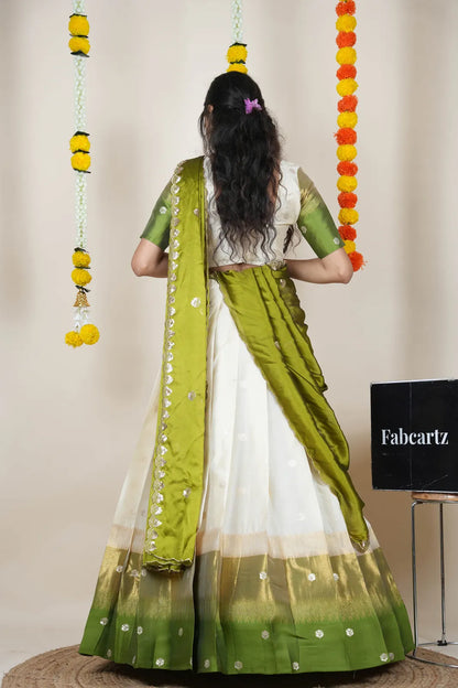 (Adhira) South Indian Festival Traditional Half Saree with Embroidered Blouse & Dupatta