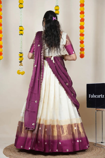 (Adhira) South Indian Festival Traditional Half Saree with Embroidered Blouse & Dupatta