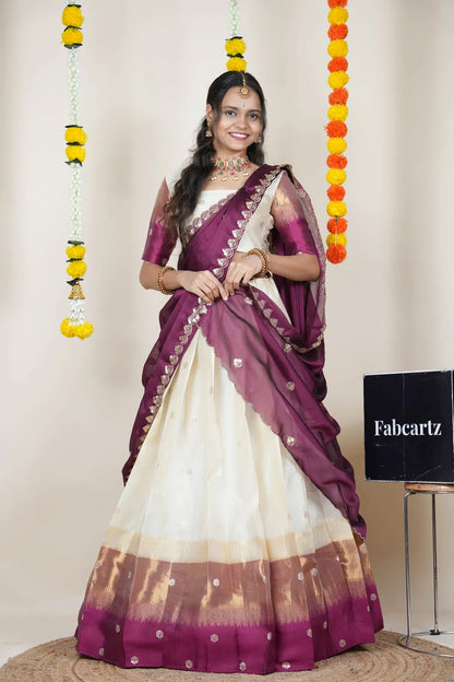 (Adhira) South Indian Festival Traditional Half Saree with Embroidered Blouse & Dupatta