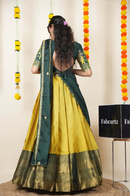 Amrutha South Indian Festival Traditional Half Saree with Embroidered Blouse & Dupatta