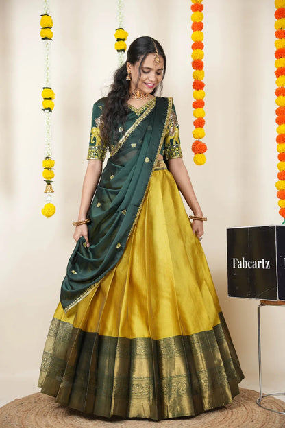 Amrutha South Indian Festival Traditional Half Saree with Embroidered Blouse & Dupatta
