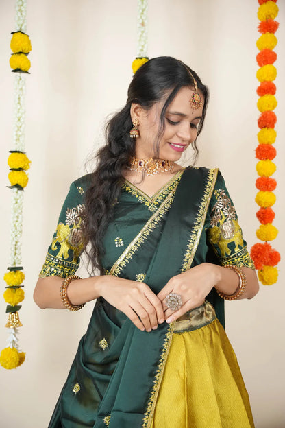 Amrutha South Indian Festival Traditional Half Saree with Embroidered Blouse & Dupatta