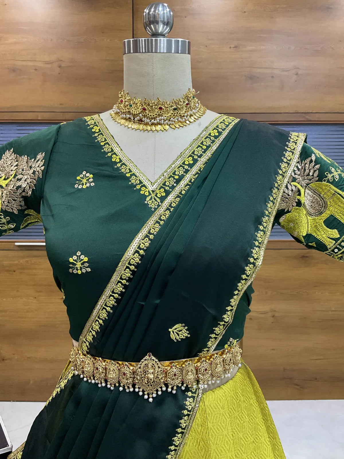 Amrutha South Indian Festival Traditional Half Saree with Embroidered Blouse & Dupatta
