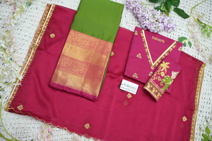Amrutha South Indian Festival Traditional Half Saree with Embroidered Blouse & Dupatta