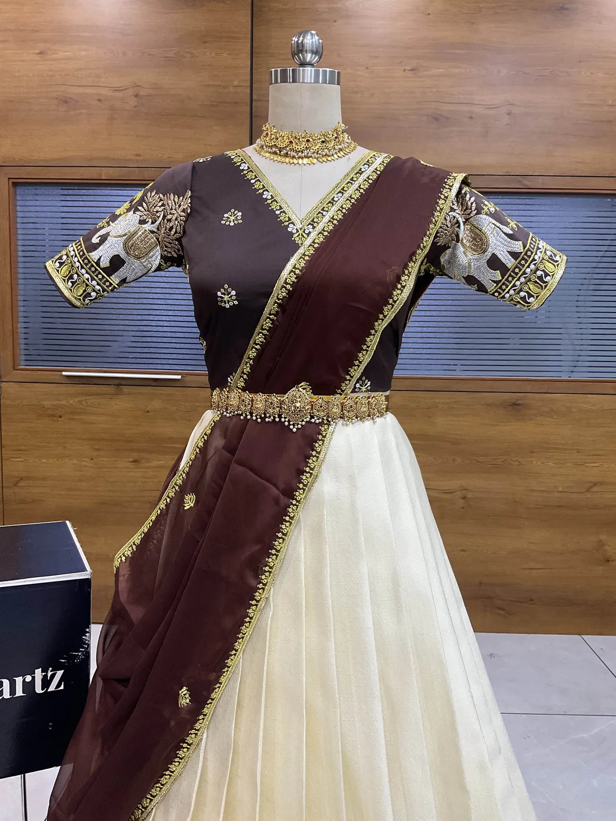 Amrutha South Indian Festival Traditional Half Saree with Embroidered Blouse & Dupatta