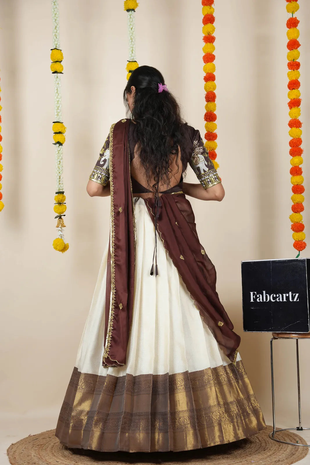 Amrutha South Indian Festival Traditional Half Saree with Embroidered Blouse & Dupatta