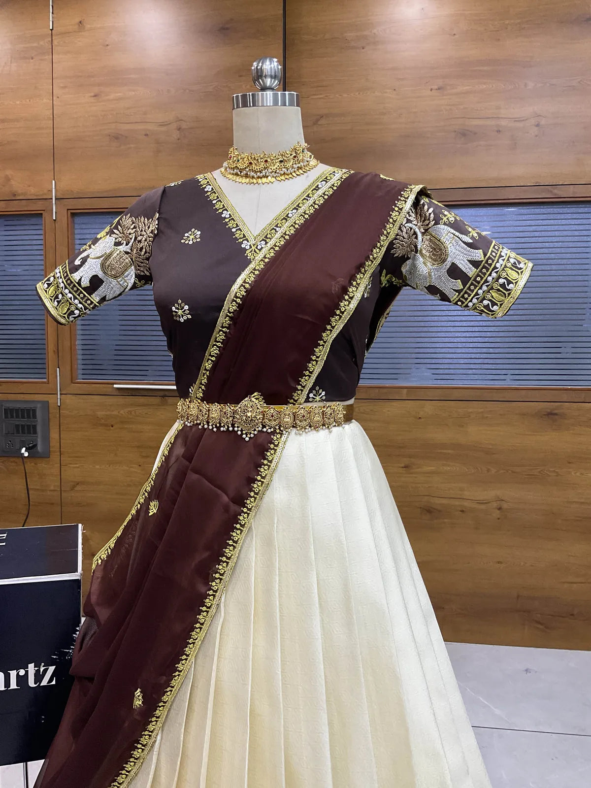 Amrutha South Indian Festival Traditional Half Saree with Embroidered Blouse & Dupatta